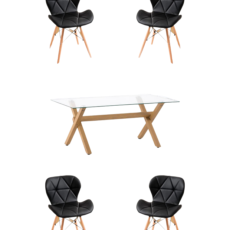Comedor Mesa Rectangular Vidrio Elite 140x90 cm + Sillas Radar 6