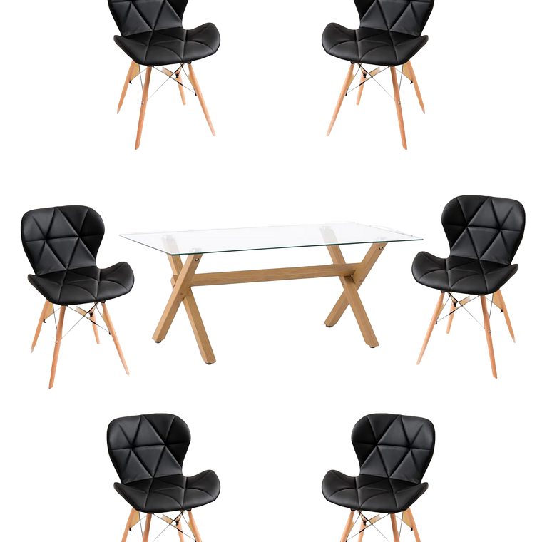 Comedor Mesa Rectangular Vidrio Elite 140x90 cm + Sillas Radar 7