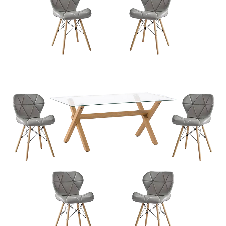 Comedor Mesa Rectangular Vidrio Elite 140x90 cm + Sillas Radar 9