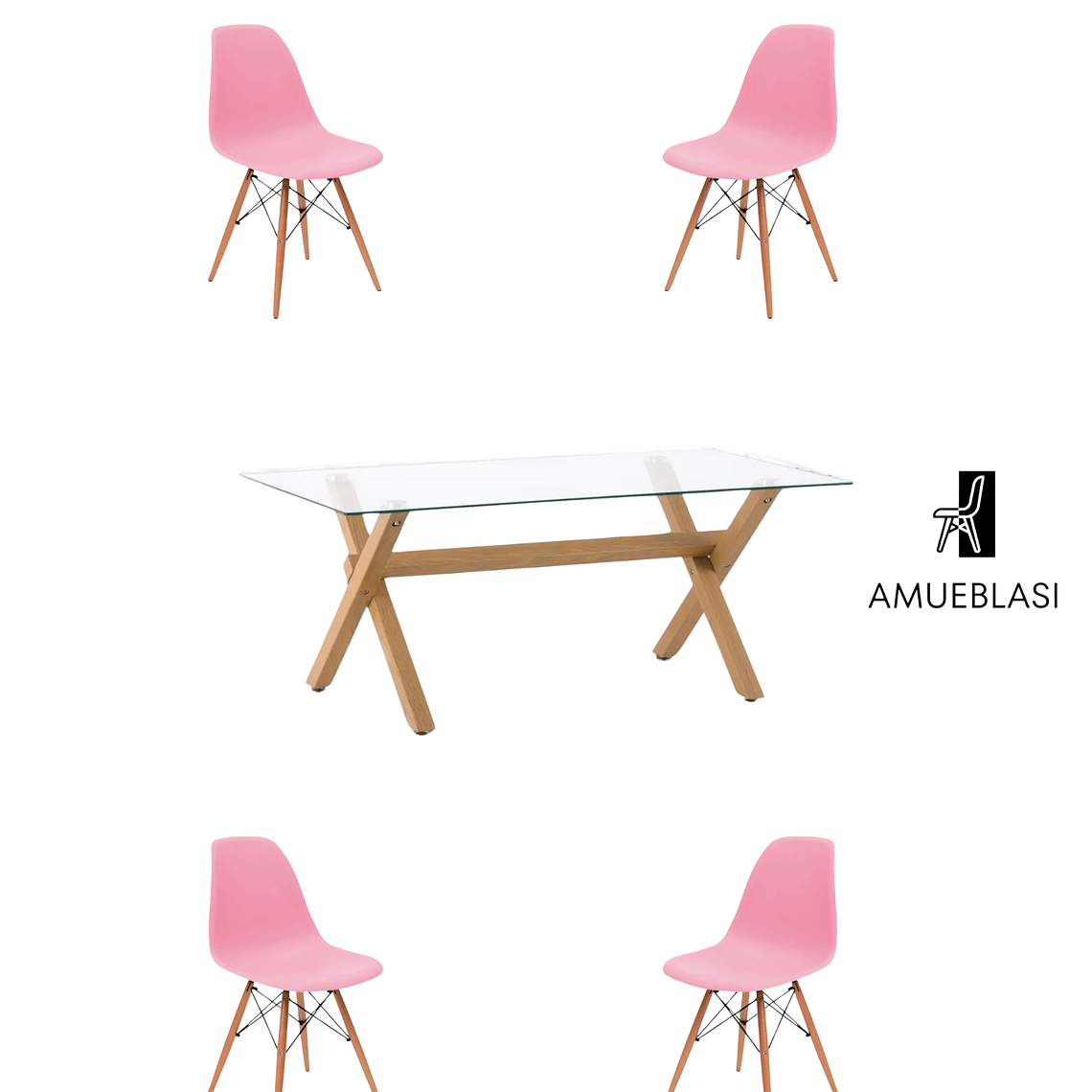 Comedor Mesa Rectangular Vidrio Elite 140x90 cm + Sillas Eames 3
