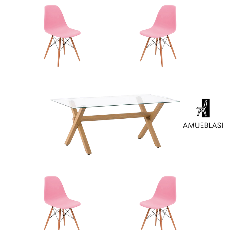 Comedor Mesa Rectangular Vidrio Elite 140x90 cm + Sillas Eames 3