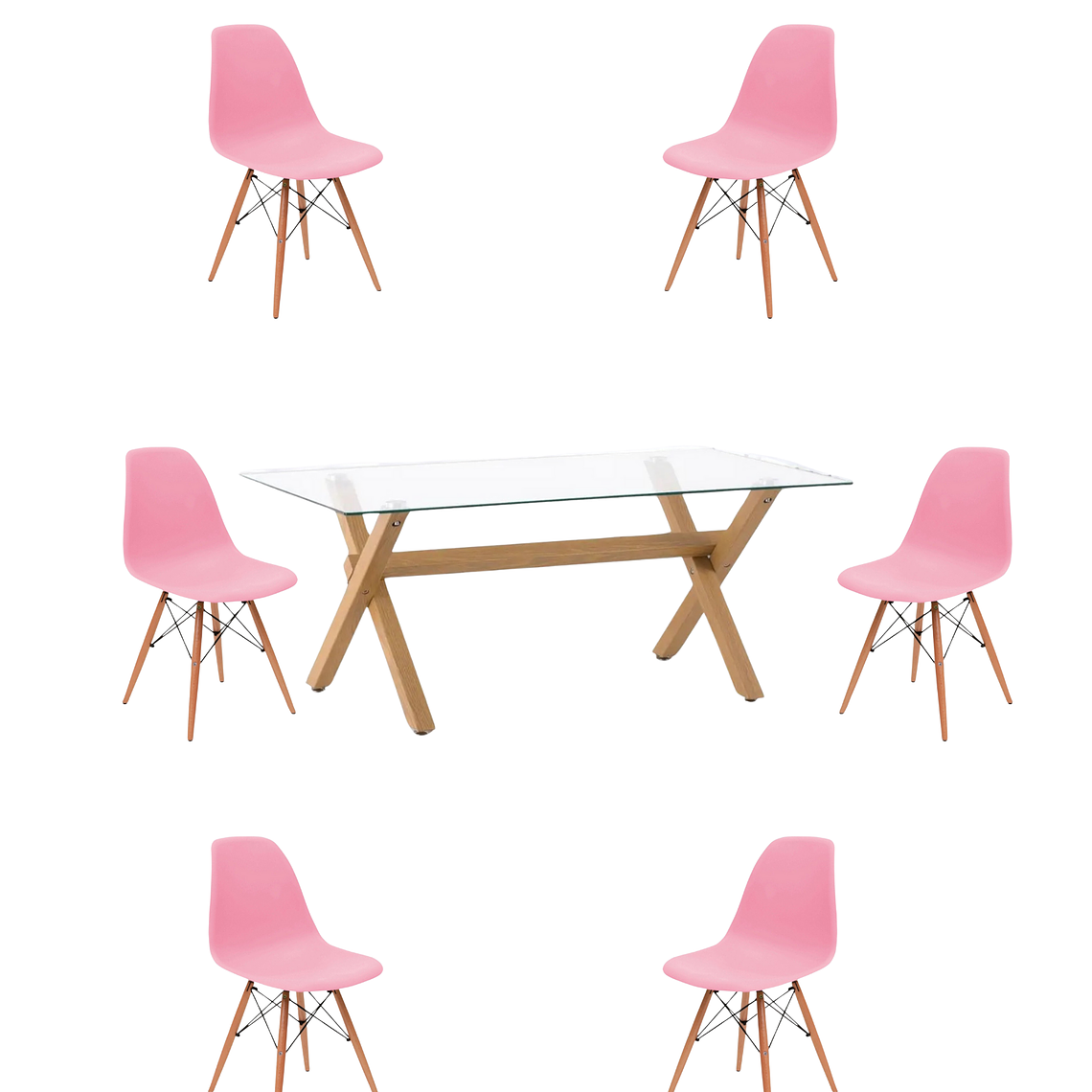 Comedor Mesa Rectangular Vidrio Elite 140x90 cm + Sillas Eames 4