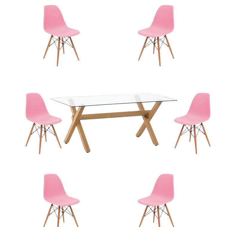 Comedor Mesa Rectangular Vidrio Elite 140x90 cm + Sillas Eames 4