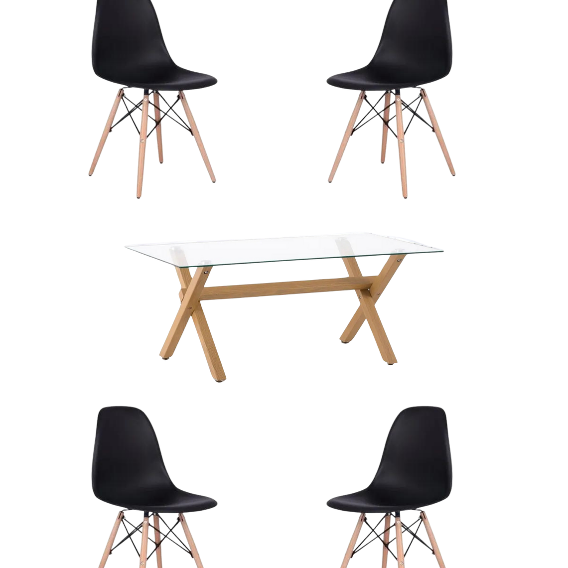 Comedor Mesa Rectangular Vidrio Elite 140x90 cm + Sillas Eames 5