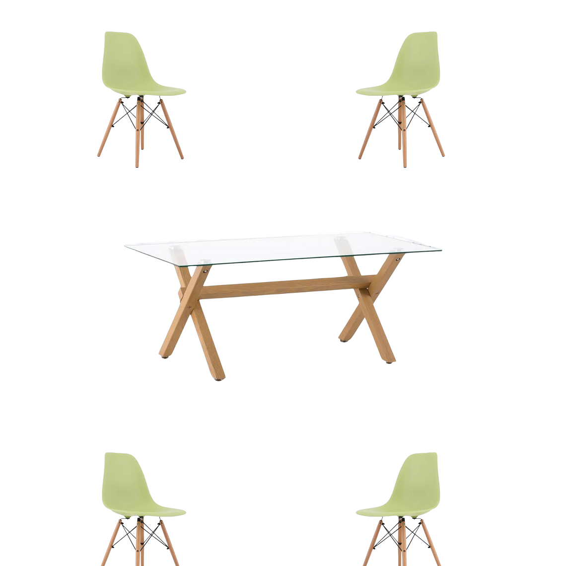 Comedor Mesa Rectangular Vidrio Elite 140x90 cm + Sillas Eames 7