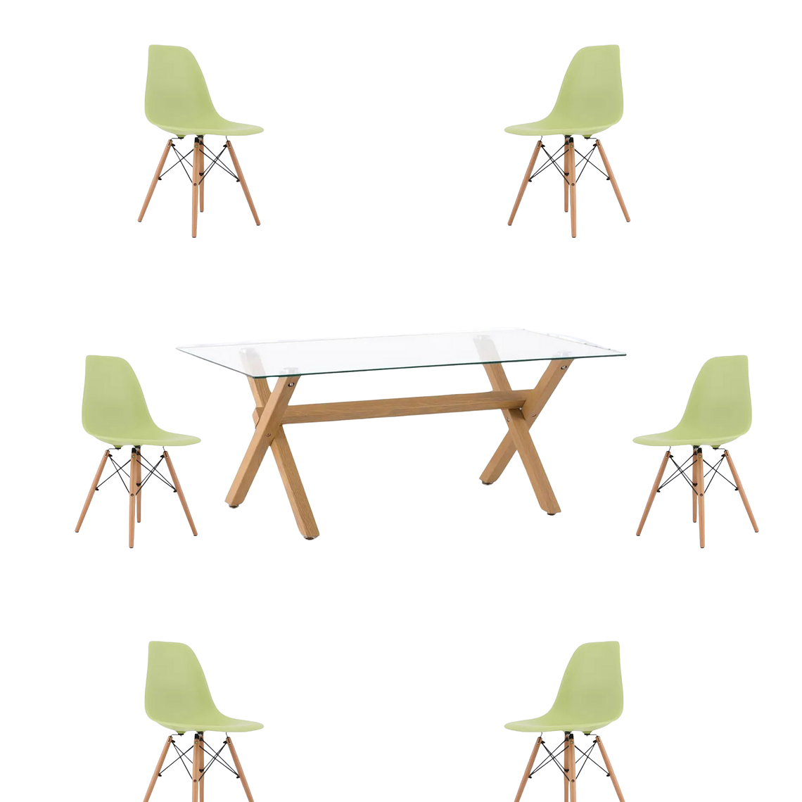 Comedor Mesa Rectangular Vidrio Elite 140x90 cm + Sillas Eames 8