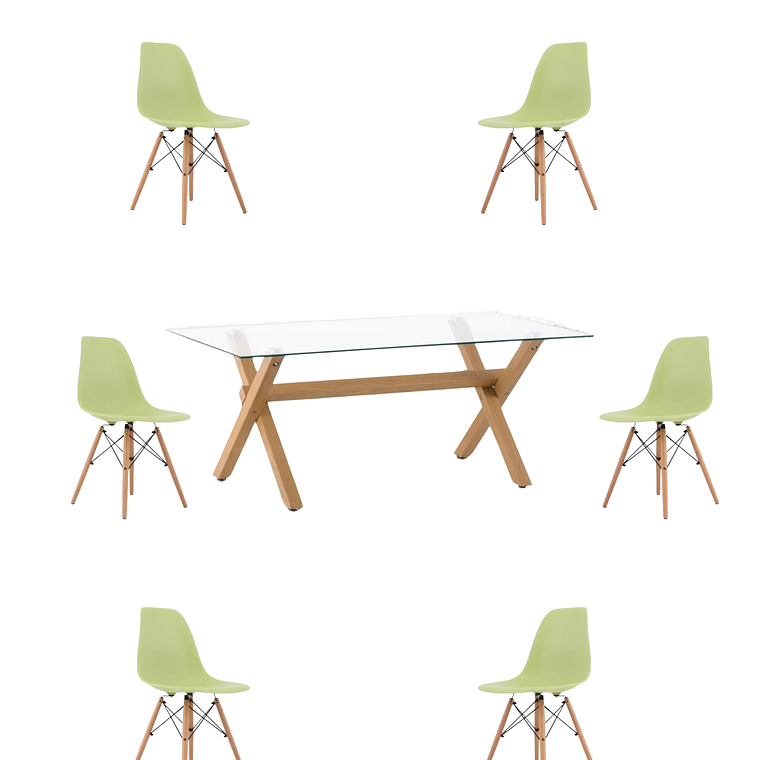 Comedor Mesa Rectangular Vidrio Elite 140x90 cm + Sillas Eames 8