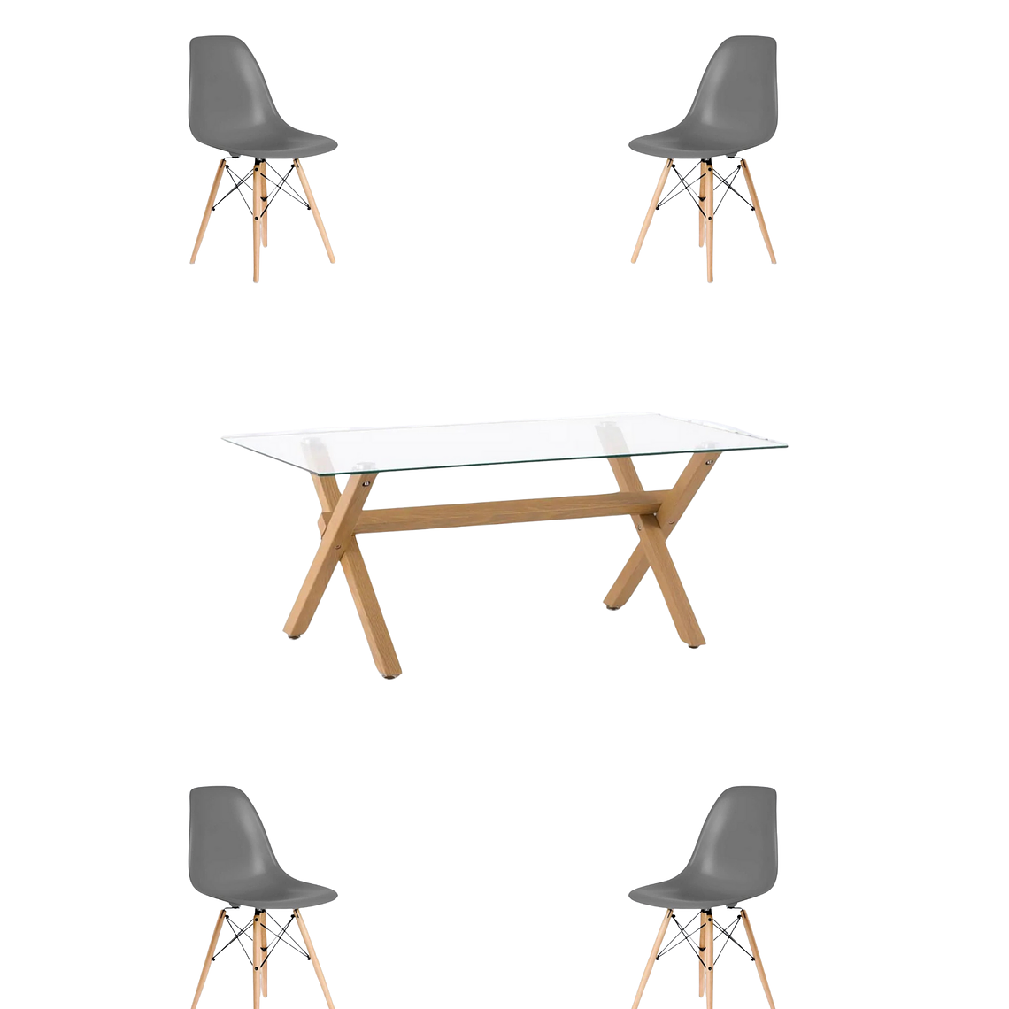 Comedor Mesa Rectangular Vidrio Elite 140x90 cm + Sillas Eames 9