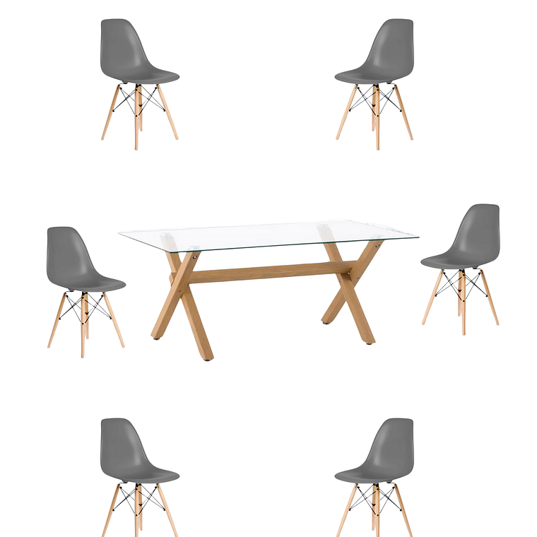 Comedor Mesa Rectangular Vidrio Elite 140x90 cm + Sillas Eames 10