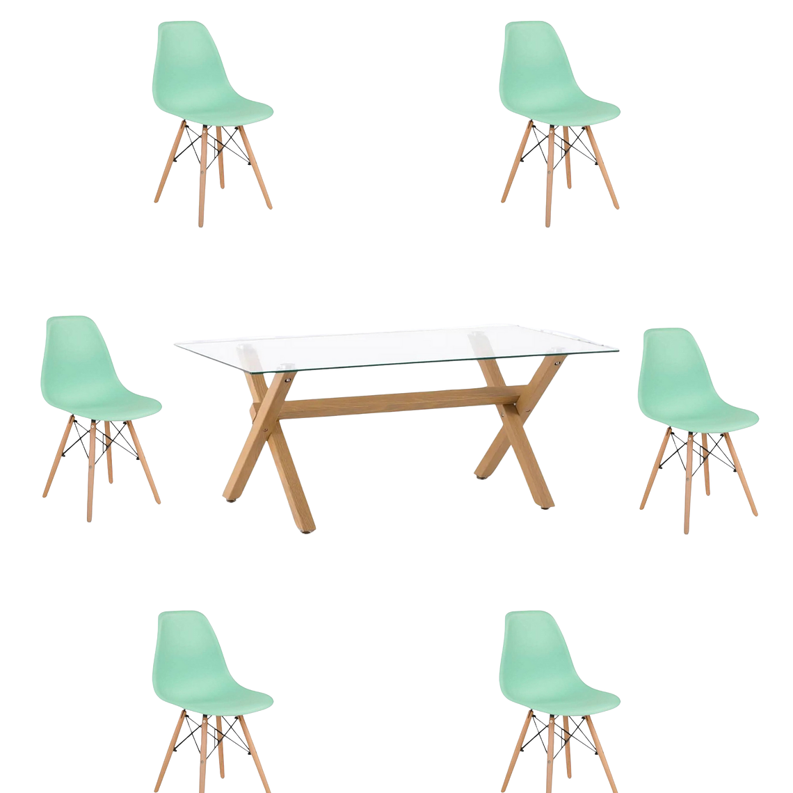 Comedor Mesa Rectangular Vidrio Elite 140x90 cm + Sillas Eames 12