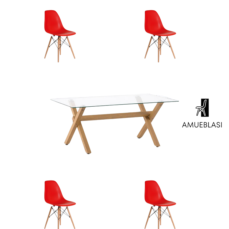 Comedor Mesa Rectangular Vidrio Elite 140x90 cm + Sillas Eames 13