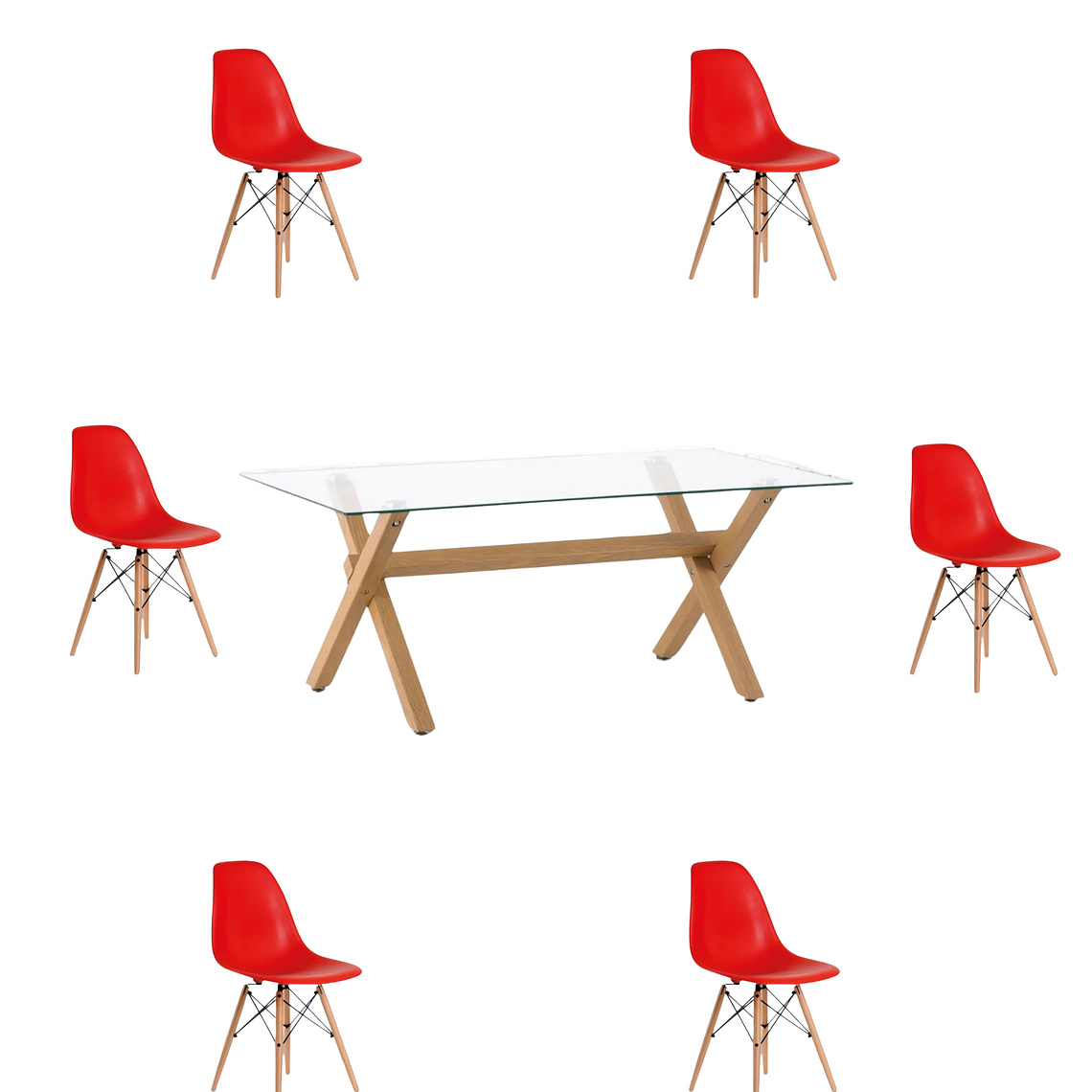 Comedor Mesa Rectangular Vidrio Elite 140x90 cm + Sillas Eames 14