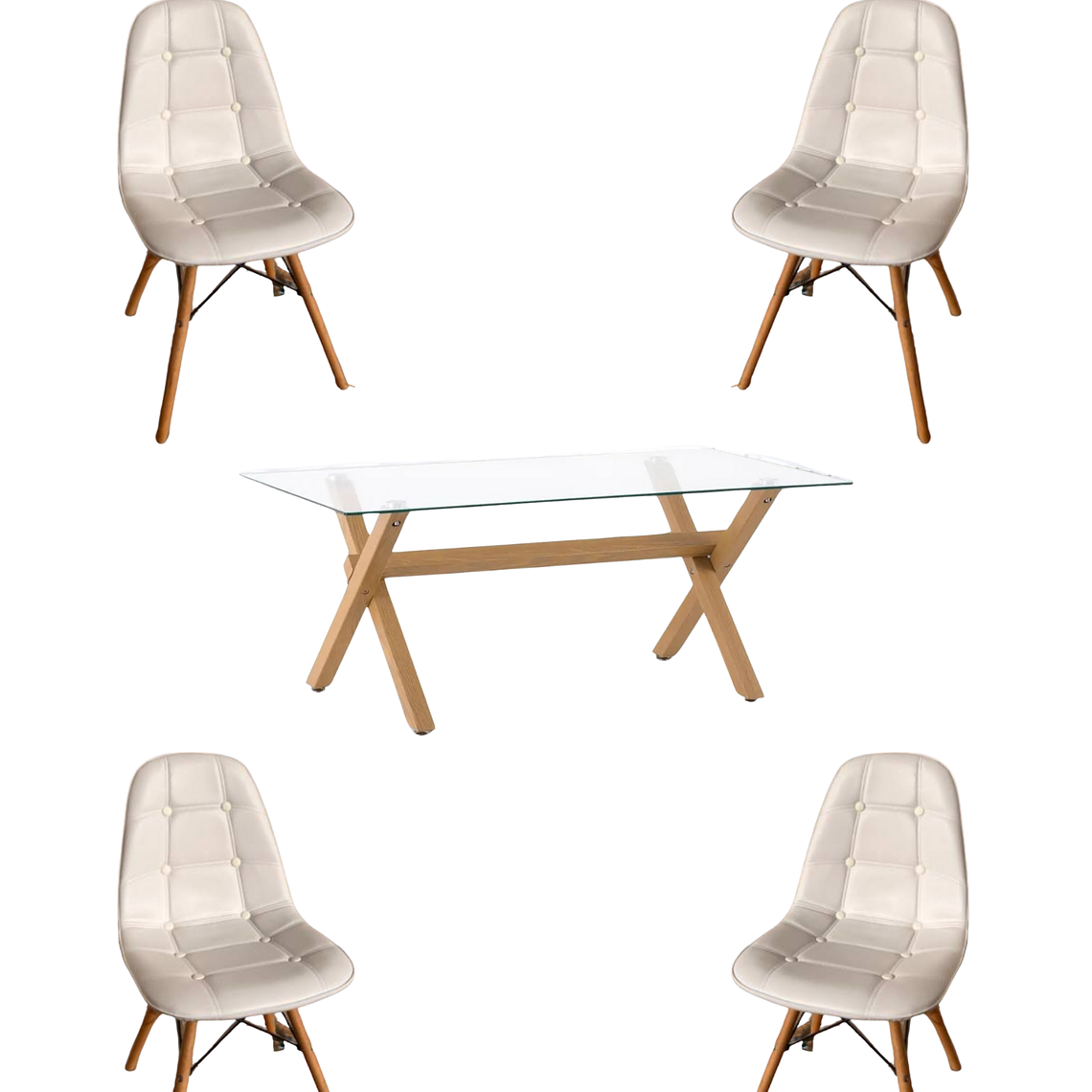 Comedor Mesa Rectangular Vidrio Elite 140x90 cm +  Sillas Buckle 3