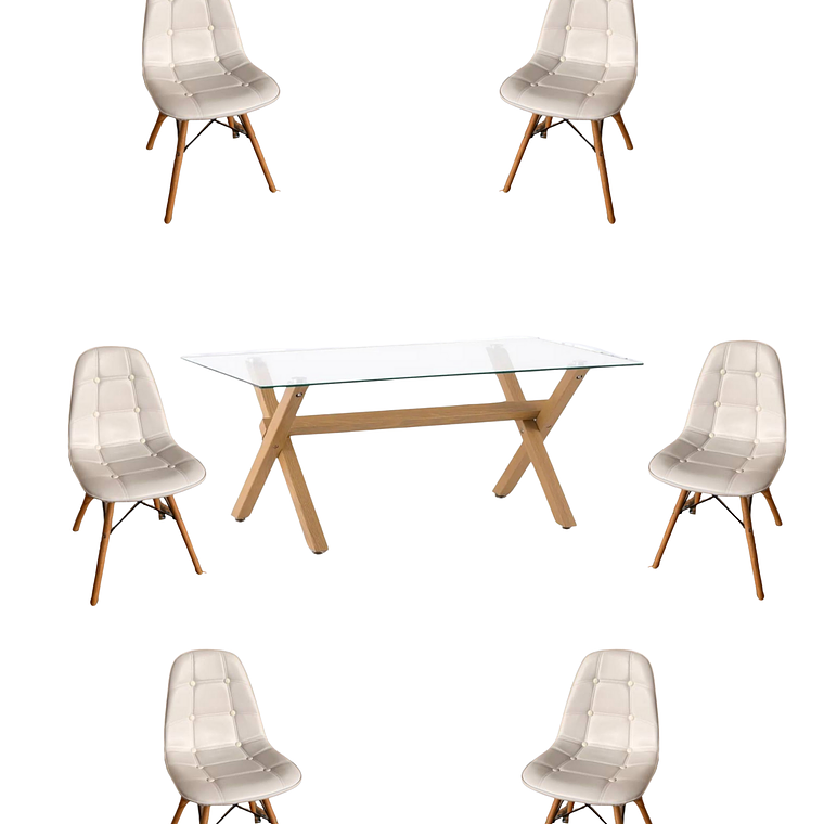 Comedor Mesa Rectangular Vidrio Elite 140x90 cm +  Sillas Buckle 4