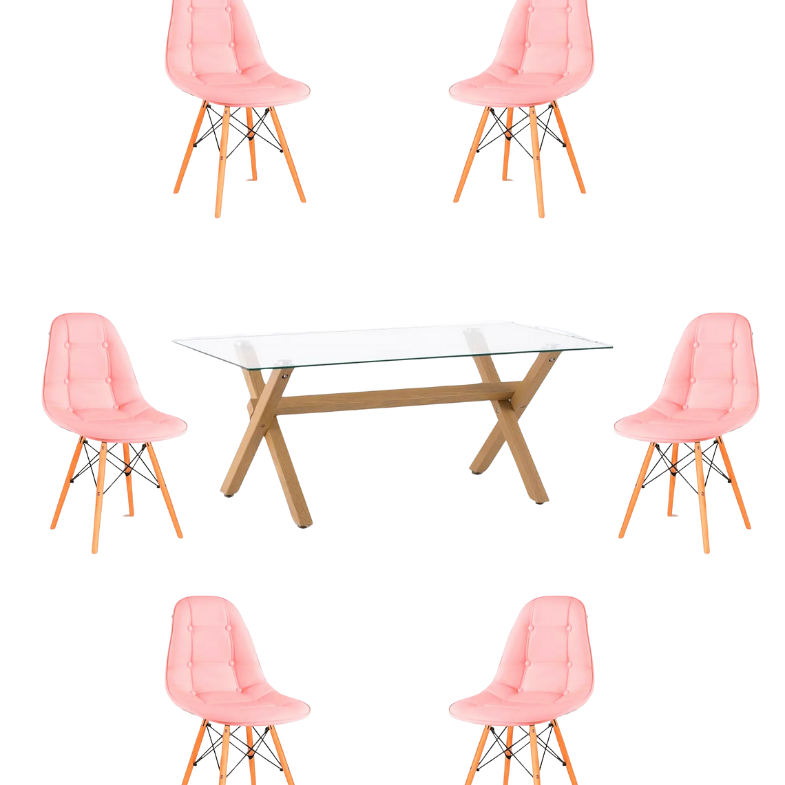 Comedor Mesa Rectangular Vidrio Elite 140x90 cm +  Sillas Buckle 6