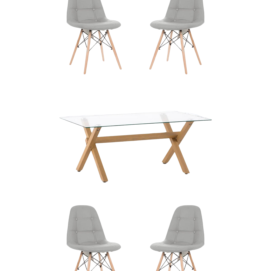 Comedor Mesa Rectangular Vidrio Elite 140x90 cm +  Sillas Buckle 7