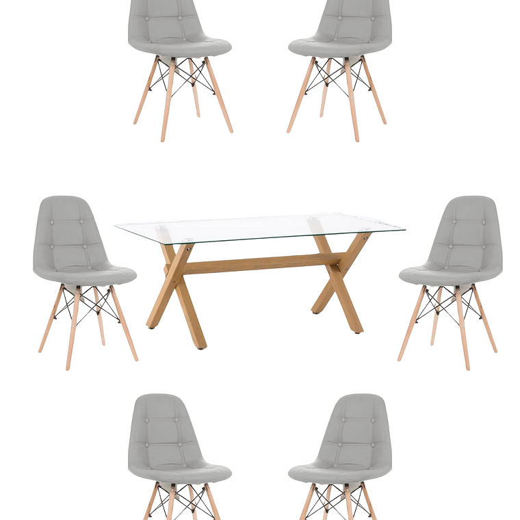 Comedor Mesa Rectangular Vidrio Elite 140x90 cm +  Sillas Buckle 8