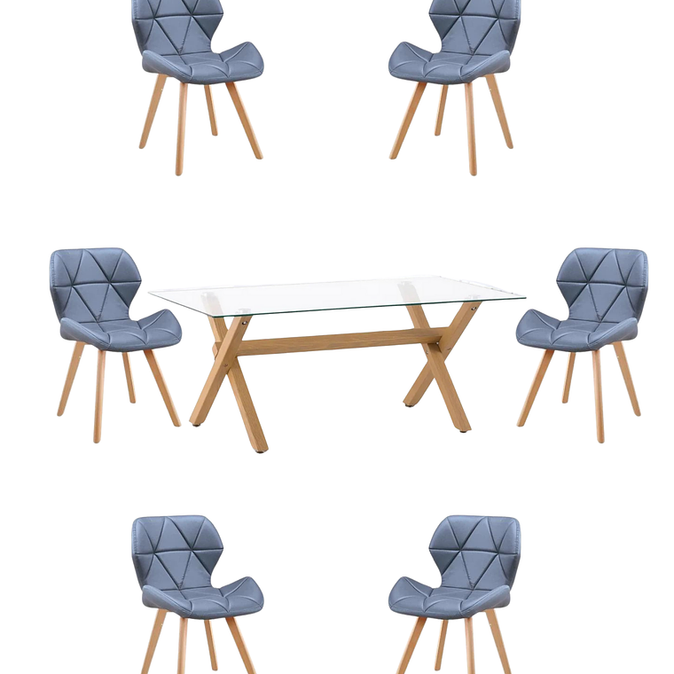 Comedor Mesa Rectangular Vidrio Elite 140x90 + Sillas Radar Fiori 6