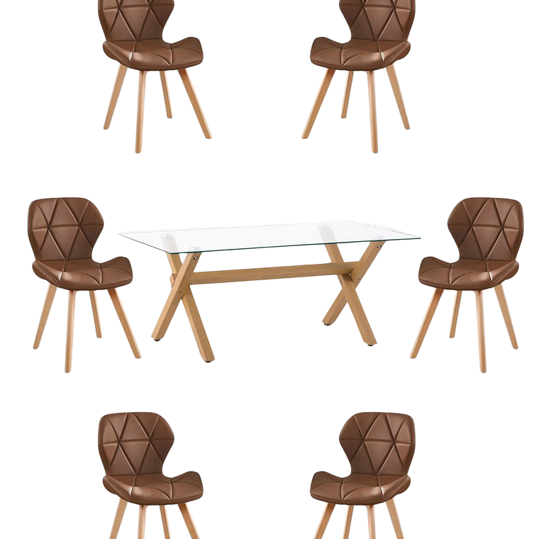 Comedor Mesa Rectangular Vidrio Elite 140x90 + Sillas Radar Fiori 8