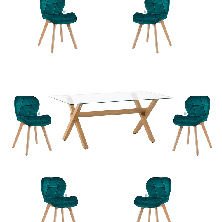 Comedor Mesa Rectangular Vidrio Elite 140x90 cm + Sillas Radar Velvet 7