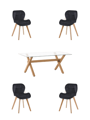 Comedor Mesa Rectangular Vidrio Elite 140x90 cm + Sillas Radar Velvet