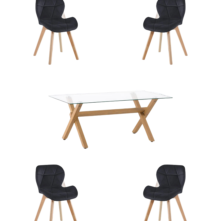 Comedor Mesa Rectangular Vidrio Elite 140x90 cm + Sillas Radar Velvet 1