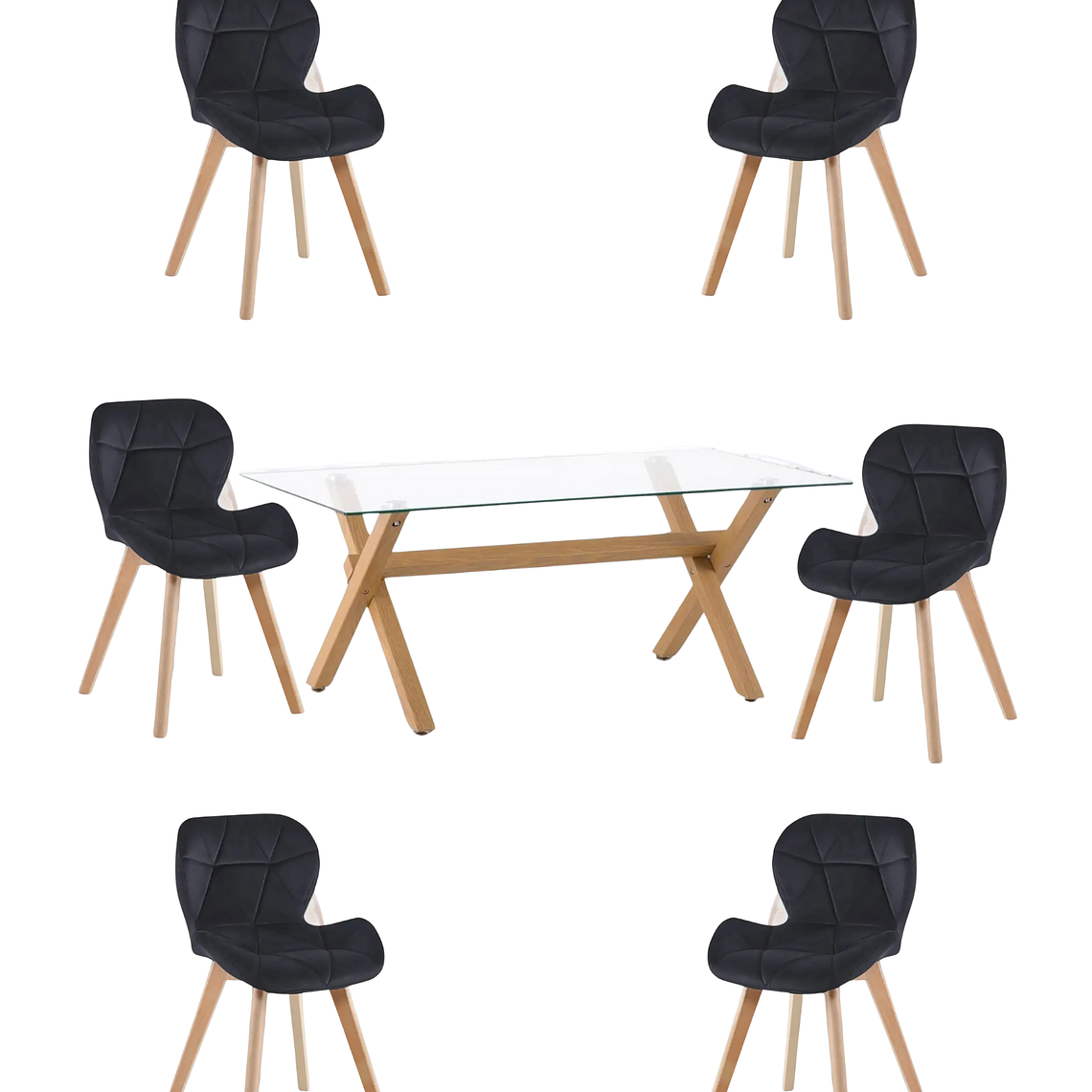 Comedor Mesa Rectangular Vidrio Elite 140x90 cm + Sillas Radar Velvet 2