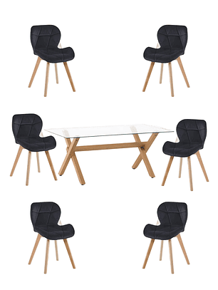 Comedor Mesa Rectangular Vidrio Elite 140x90 cm + Sillas Radar Velvet