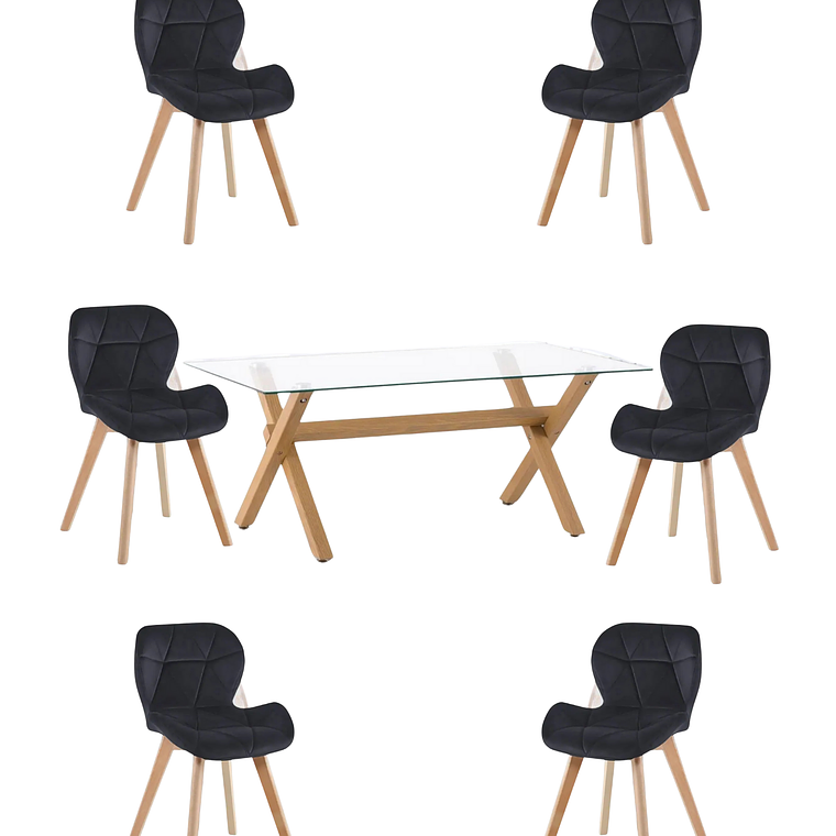 Comedor Mesa Rectangular Vidrio Elite 140x90 cm + Sillas Radar Velvet 2