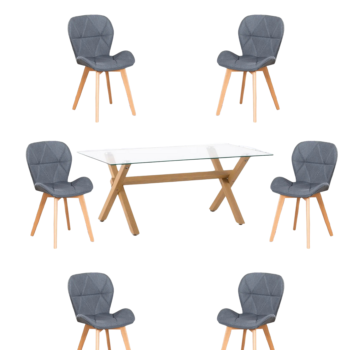 Comedor Mesa Rectangular Vidrio Elite 140x90 cm + Sillas Radar Velvet 3