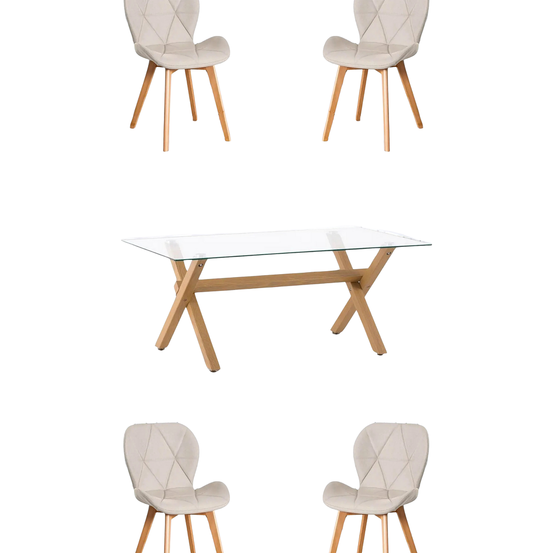 Comedor Mesa Rectangular Vidrio Elite 140x90 cm + Sillas Radar Velvet 4