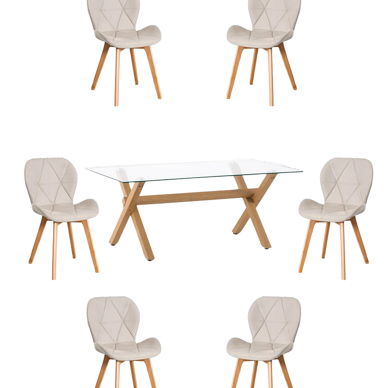 Comedor Mesa Rectangular Vidrio Elite 140x90 cm + Sillas Radar Velvet 5