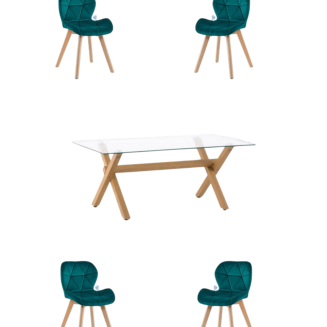 Comedor Mesa Rectangular Vidrio Elite 140x90 cm + Sillas Radar Velvet 6