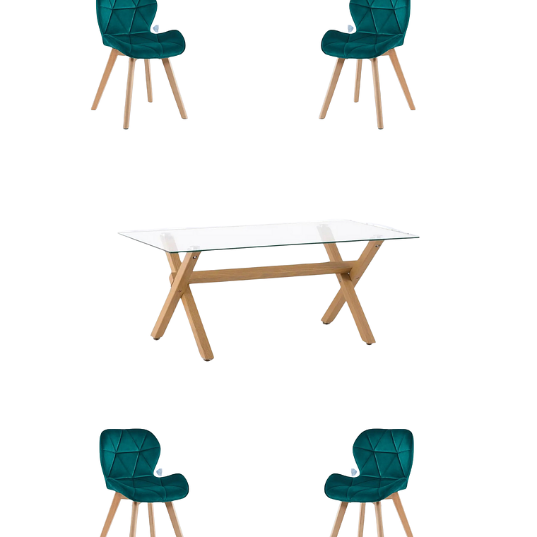 Comedor Mesa Rectangular Vidrio Elite 140x90 cm + Sillas Radar Velvet 6