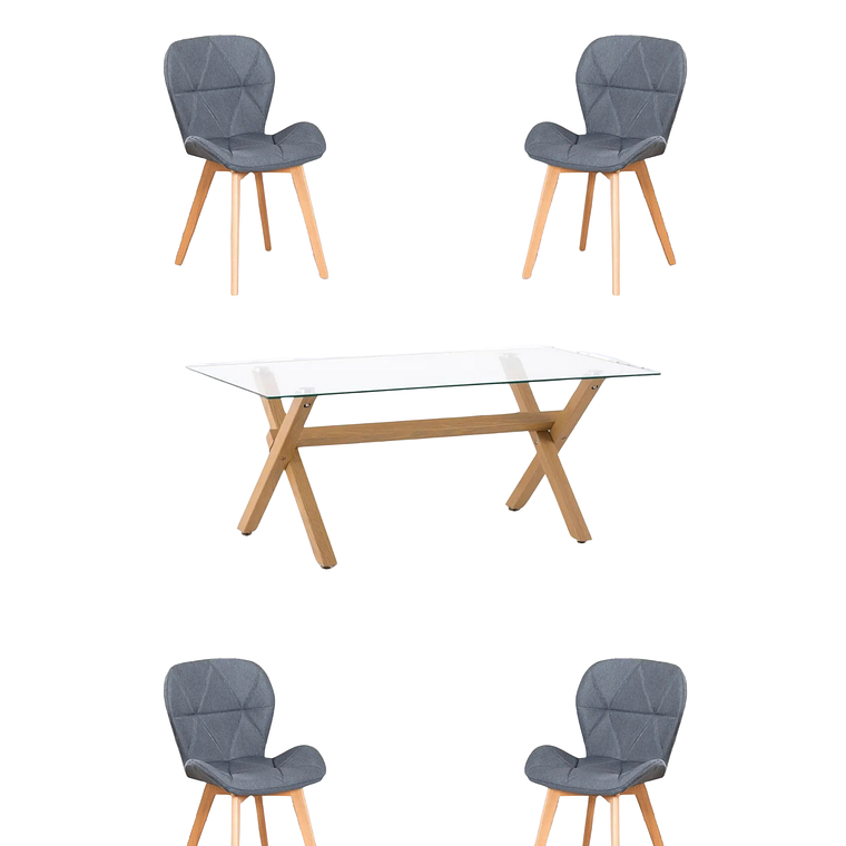 Comedor Mesa Rectangular Vidrio Elite 140x90 cm + Sillas Radar Velvet 8