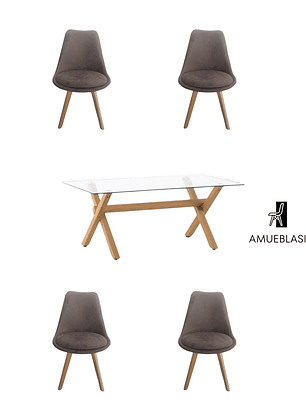 Comedor Mesa Rectangular Vidrio Elite 140x90 cm + Sillas Tulip Velvet