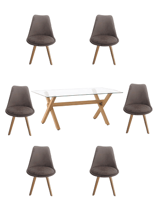 Comedor Mesa Rectangular Vidrio Elite 140x90 cm + Sillas Tulip Velvet
