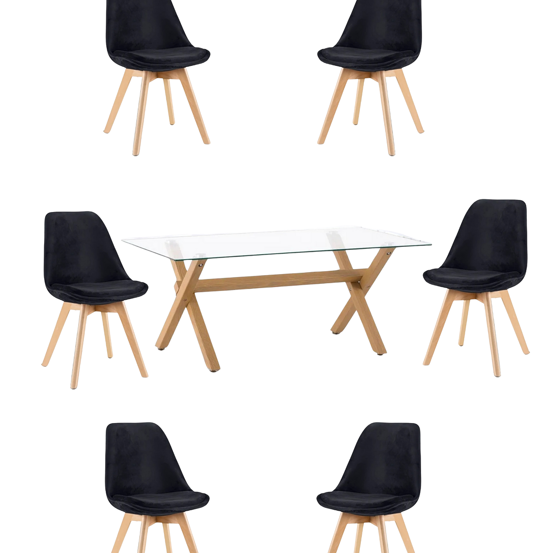 Comedor Mesa Rectangular Vidrio Elite 140x90 cm + Sillas Tulip Velvet 4