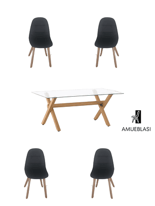 Comedor Mesa Rectangular Vidrio Elite 140x90 cm + Sillas Capitone