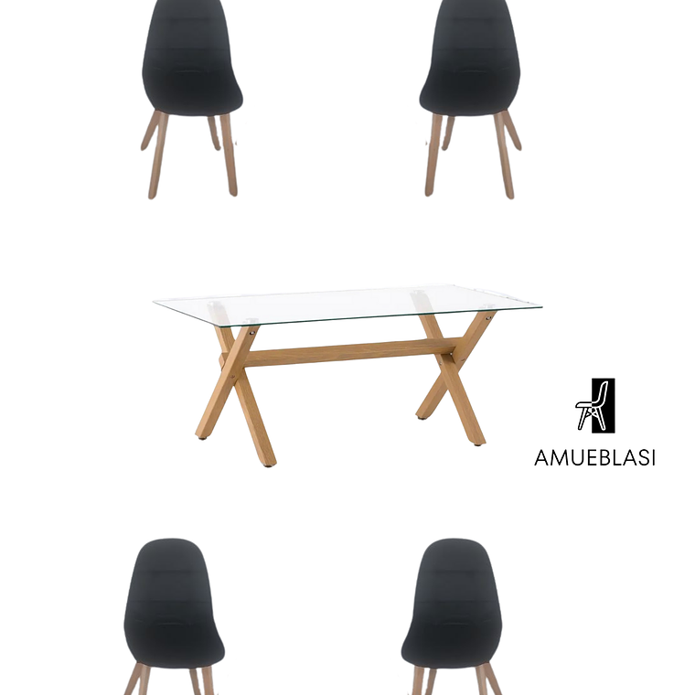 Comedor Mesa Rectangular Vidrio Elite 140x90 cm + Sillas Capitone 1