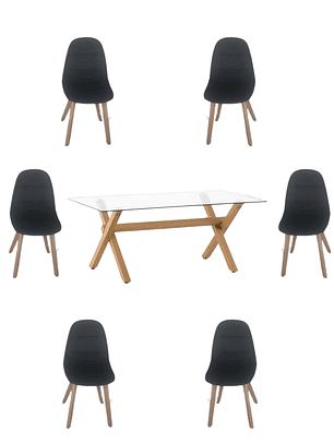 Comedor Mesa Rectangular Vidrio Elite 140x90 cm + Sillas Capitone
