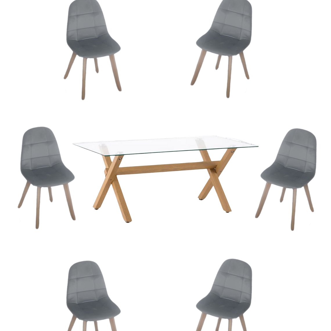 Comedor Mesa Rectangular Vidrio Elite 140x90 cm + Sillas Capitone 4