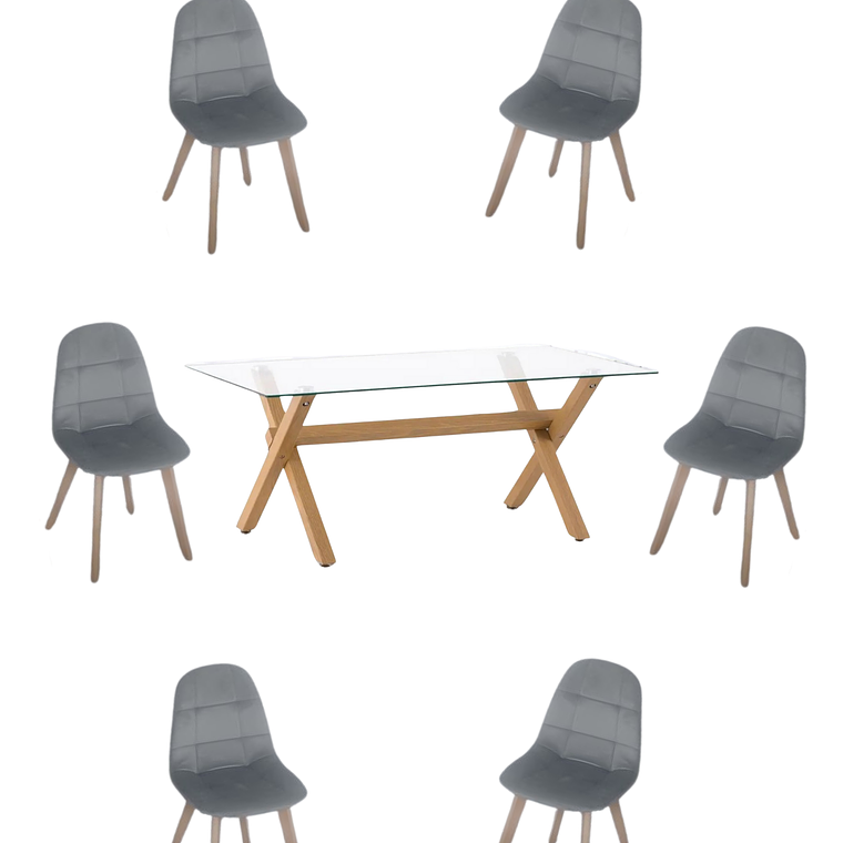 Comedor Mesa Rectangular Vidrio Elite 140x90 cm + Sillas Capitone 4