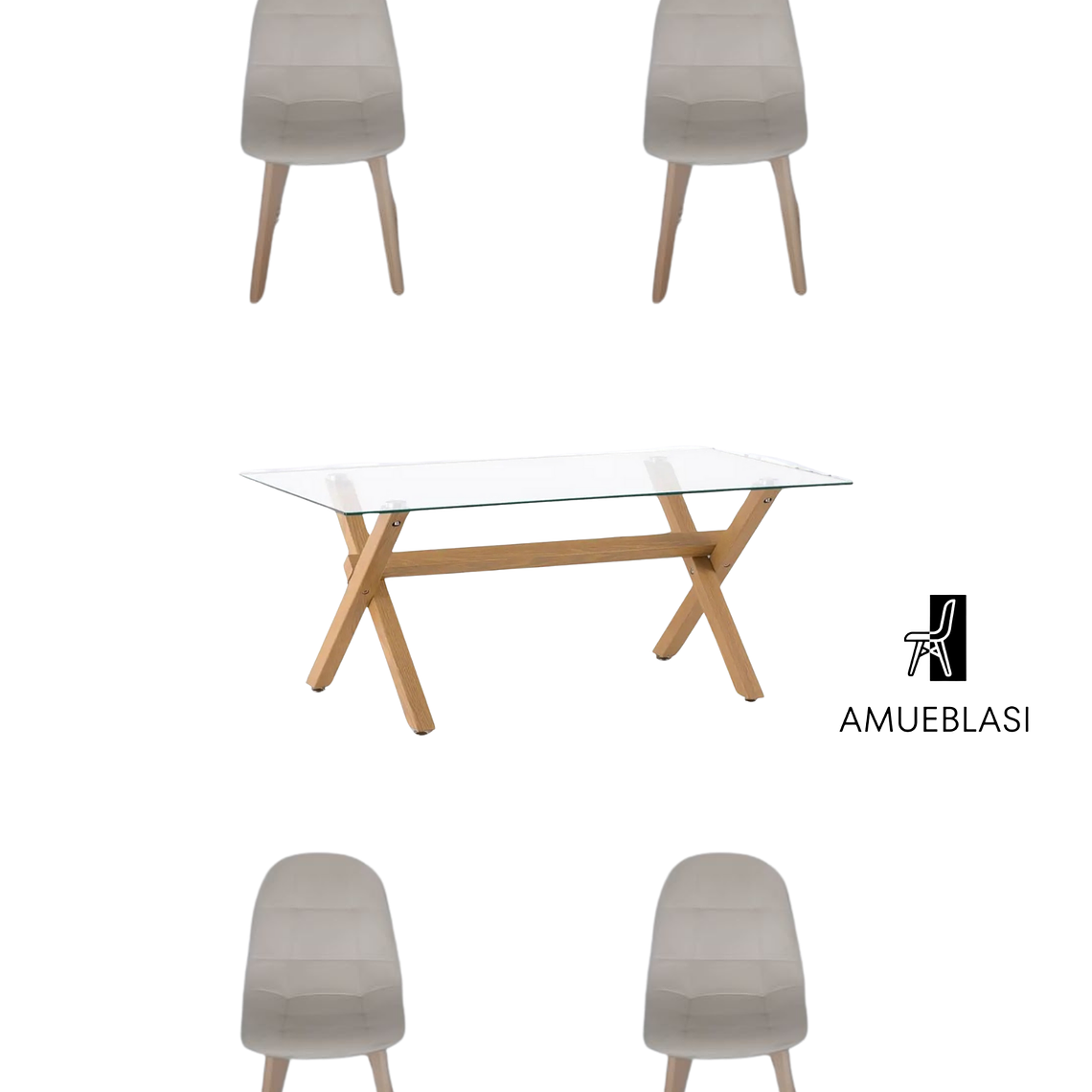 Comedor Mesa Rectangular Vidrio Elite 140x90 cm + Sillas Capitone 5