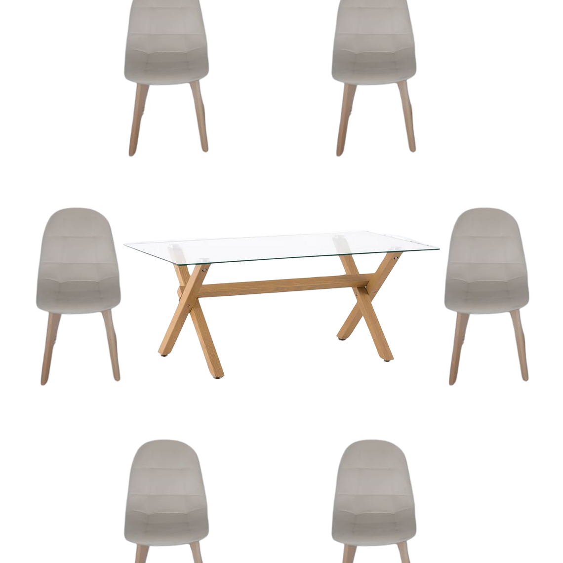 Comedor Mesa Rectangular Vidrio Elite 140x90 cm + Sillas Capitone 6