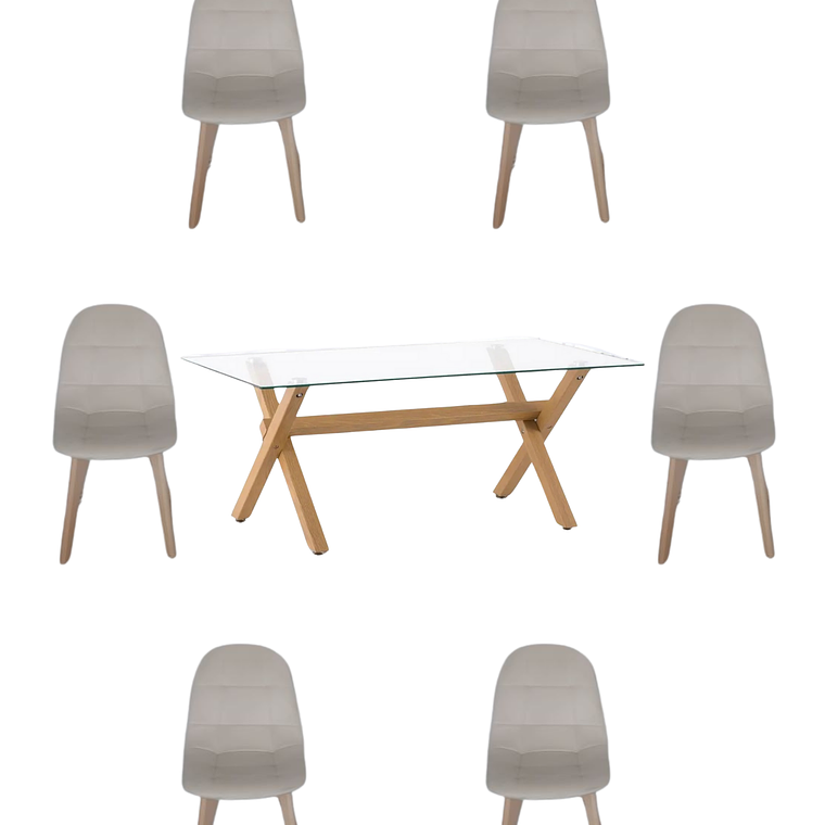 Comedor Mesa Rectangular Vidrio Elite 140x90 cm + Sillas Capitone 6