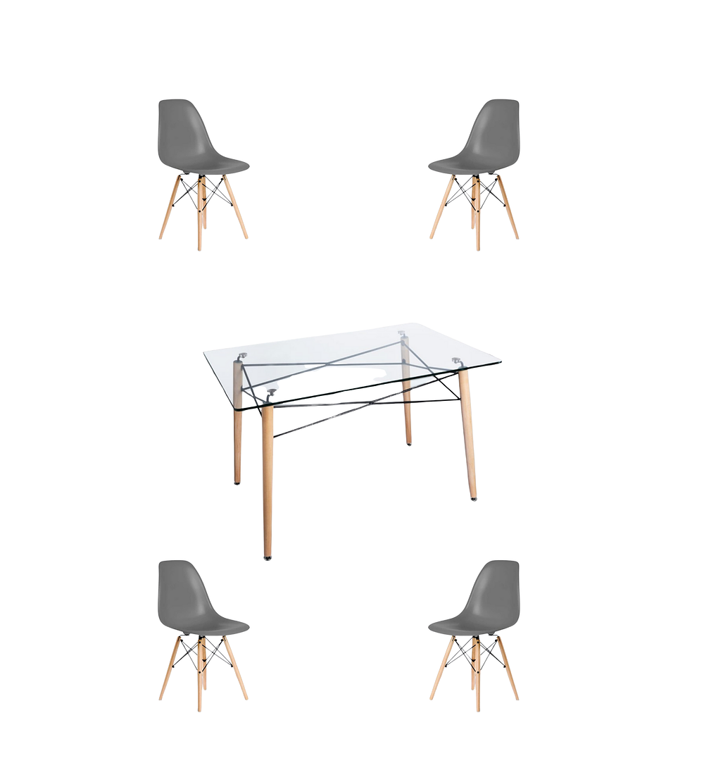 Comedor Mesa Rectangular Vidrio Eames 120x80 cm + Sillas Eames