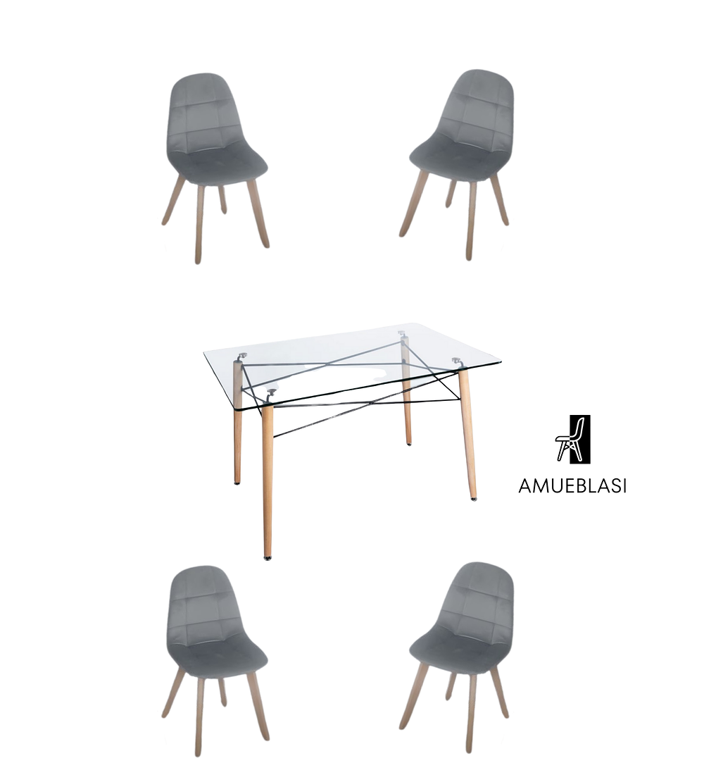 Mesa Rectangular Vidrio Eames 120x80 + Sillas Capitone