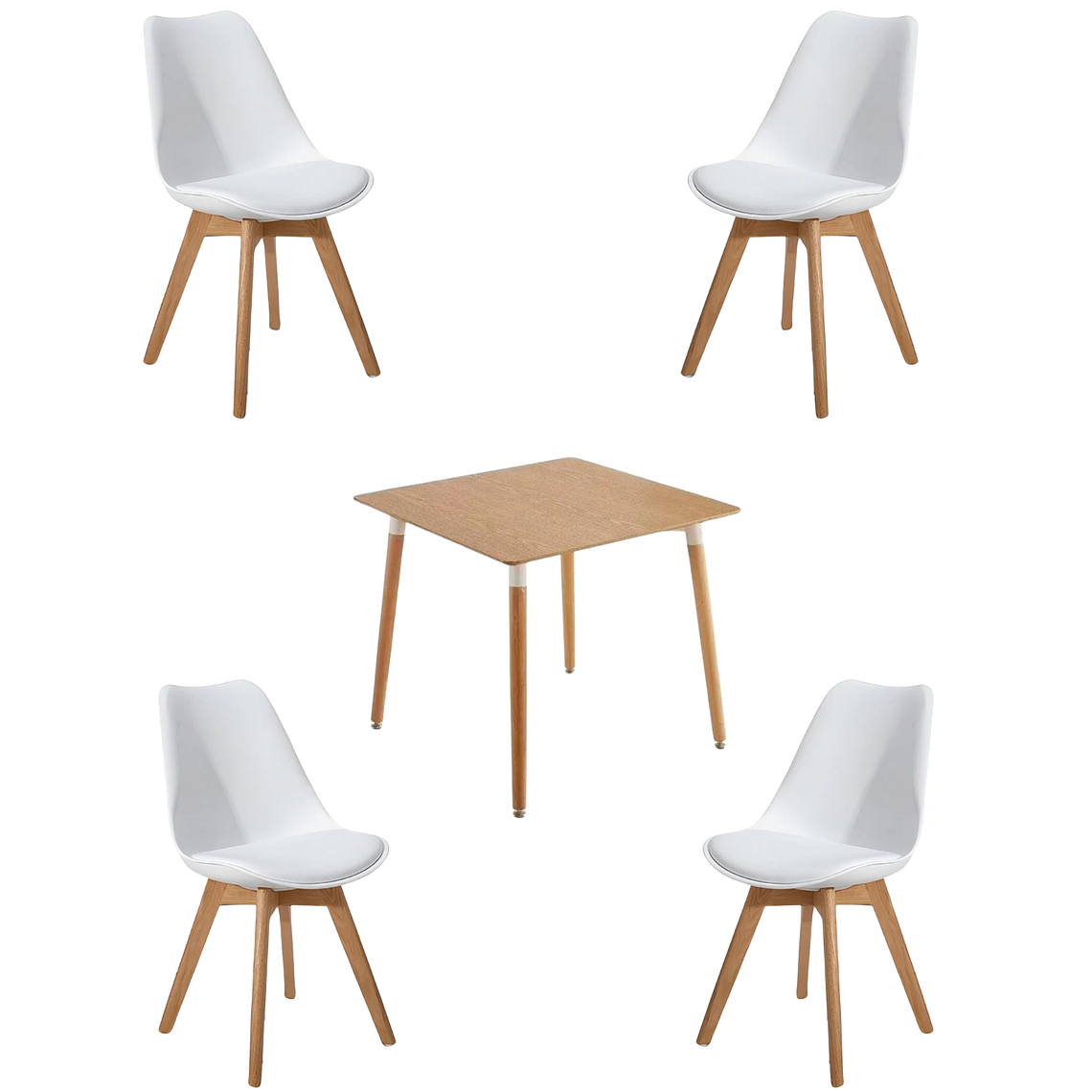 Comedor Mesa Cuadrada Melamina 80x80 cm + Sillas Tulip 2