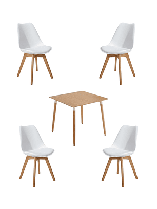 Comedor Mesa Cuadrada Melamina 80x80 cm + Sillas Tulip